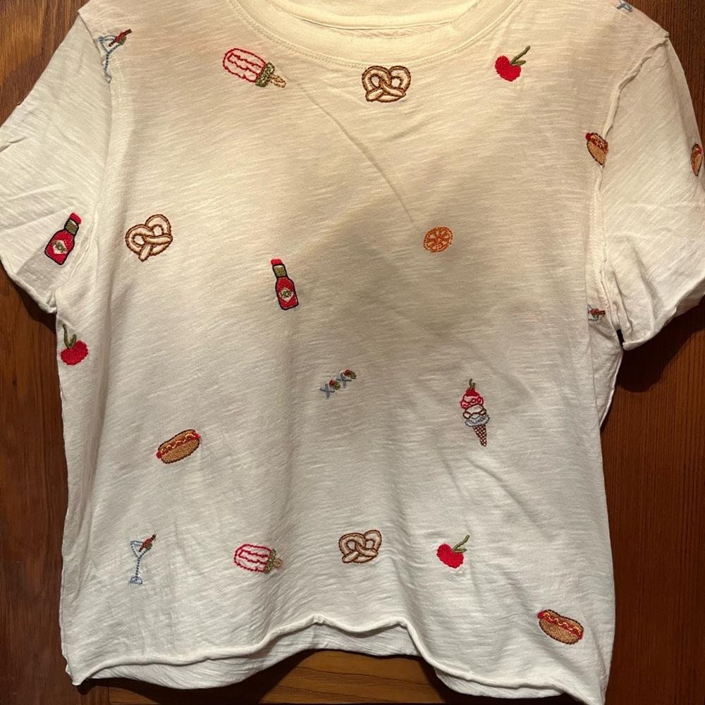 Maeve Cream Embroidered Icon Boxy Tee